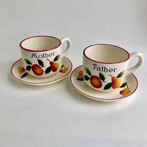 Large R.C.P. Co. Mother & Father handled Coffee Cups & Saucers